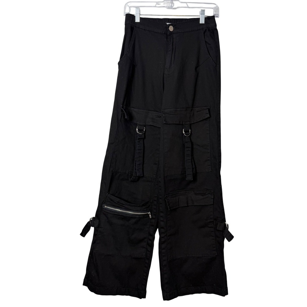 Hot Topic Straight Leg Cargo Pants Womens 3 Black Goth Grunge High Rise